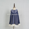 Wholesale navy chiffon cotton linen fabric stripe dress